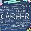Blackboard with career related words like goals, skill, growth, experience , ability, potential
